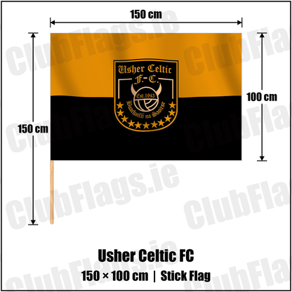 Usher Celtic FC 100cm x 150cm Stick Flag with the verified club crest and colours, Dublin Football - ClubFlags.ie