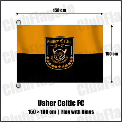 Usher Celtic FC 150cm x 100cm Flag Pole Flag with Rings with the verified club crest and colours, Dublin Football - ClubFlags.ie