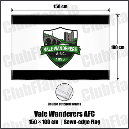 Vale Wanderers AFC 100cm x 150cm Flag (sewn on the edges) with the club crest and colours, Carlow football - ClubFlags.ie