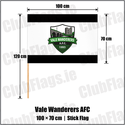 Vale Wanderers AFC 70cm x 100cm Stick Flag with the club crest and colours, Carlow football - ClubFlags.ie