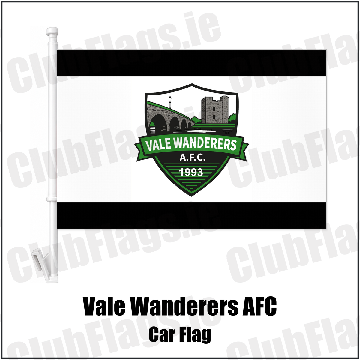 Vale Wanderers AFC Car Flag with the club crest and colours, Carlow football - ClubFlags.ie