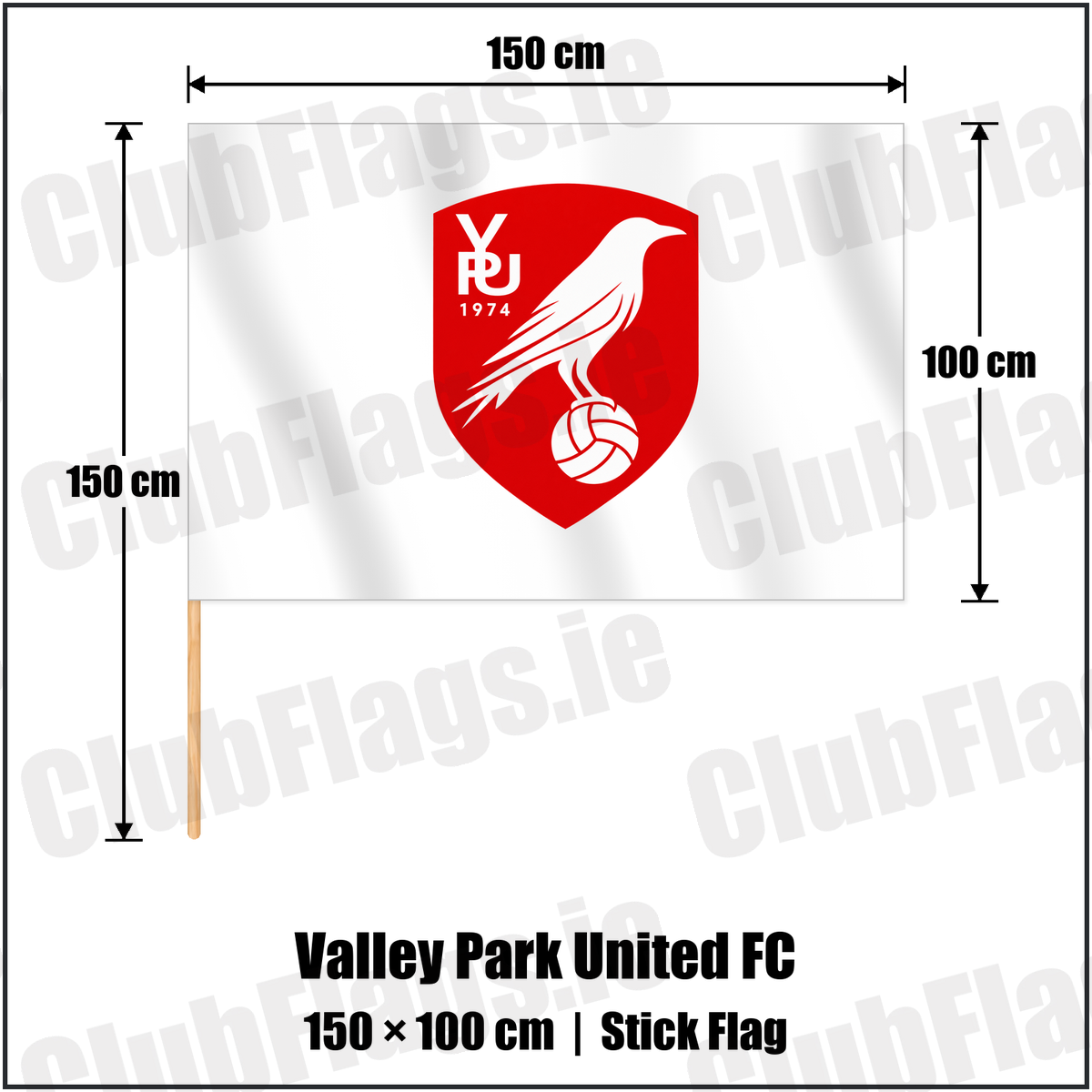 Valley Park United FC 100cm x 150cm Stick Flag with the club crest and colours, Dublin Football - ClubFlags.ie