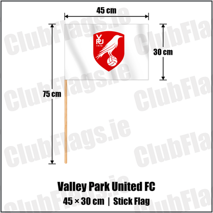 Valley Park United FC 30cm x 45cm Stick Flag with the club crest and colours, Dublin Football - ClubFlags.ie