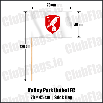 Valley Park United FC 45cm x 70cm Stick Flag with the club crest and colours, Dublin Football - ClubFlags.ie