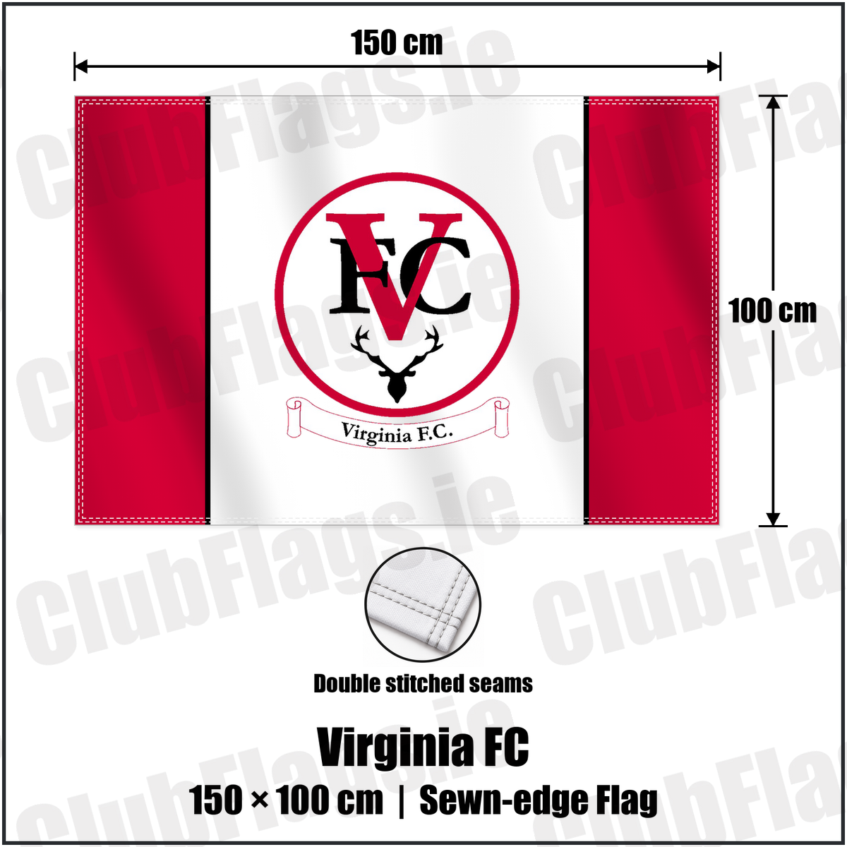 Virginia FC 100cm x 150cm Flag (sewn on the edges) with the club crest and colours, Cavan Football - ClubFlags.ie