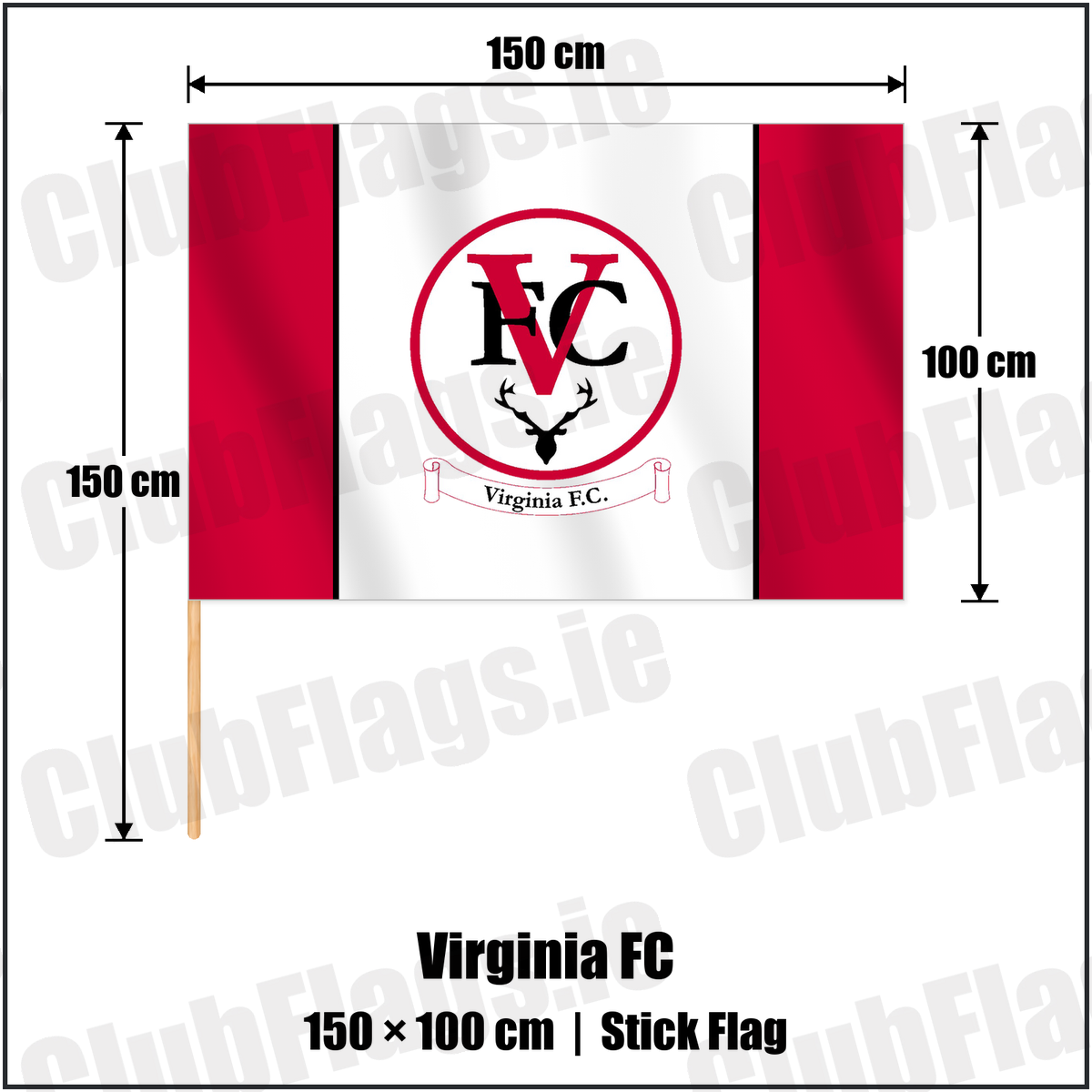 Virginia FC 100cm x 150cm Stick Flag with the club crest and colours, Cavan Football - ClubFlags.ie