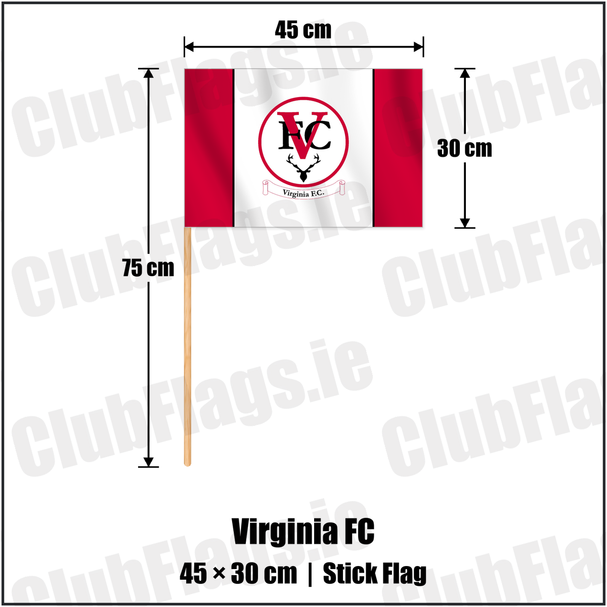 Virginia FC 30cm x 45cm Stick Flag with the club crest and colours, Cavan Football - ClubFlags.ie