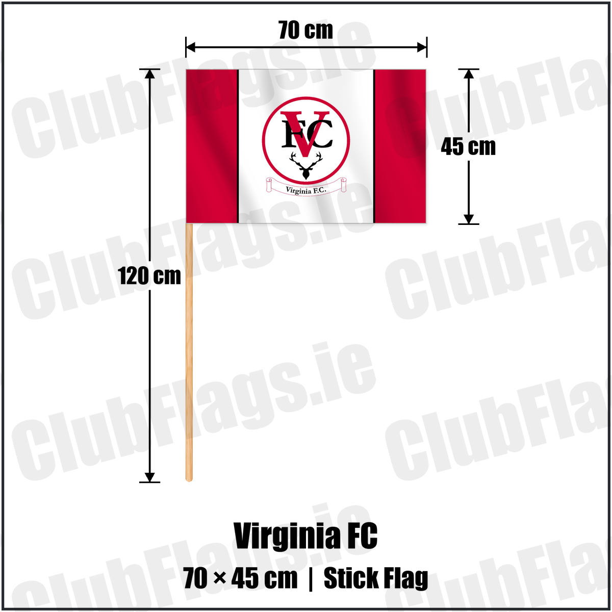 Virginia FC 45cm x 70cm Stick Flag with the club crest and colours, Cavan Football - ClubFlags.ie