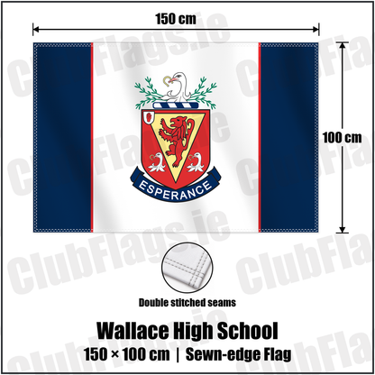 Wallace High School 100cm x 150cm Flag (sewn on the edges) with the club crest and colours, Antrim Rugby - ClubFlags.ie