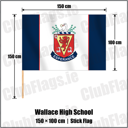 Wallace High School 100cm x 150cm Stick Flag with the club crest and colours, Antrim Rugby - ClubFlags.ie