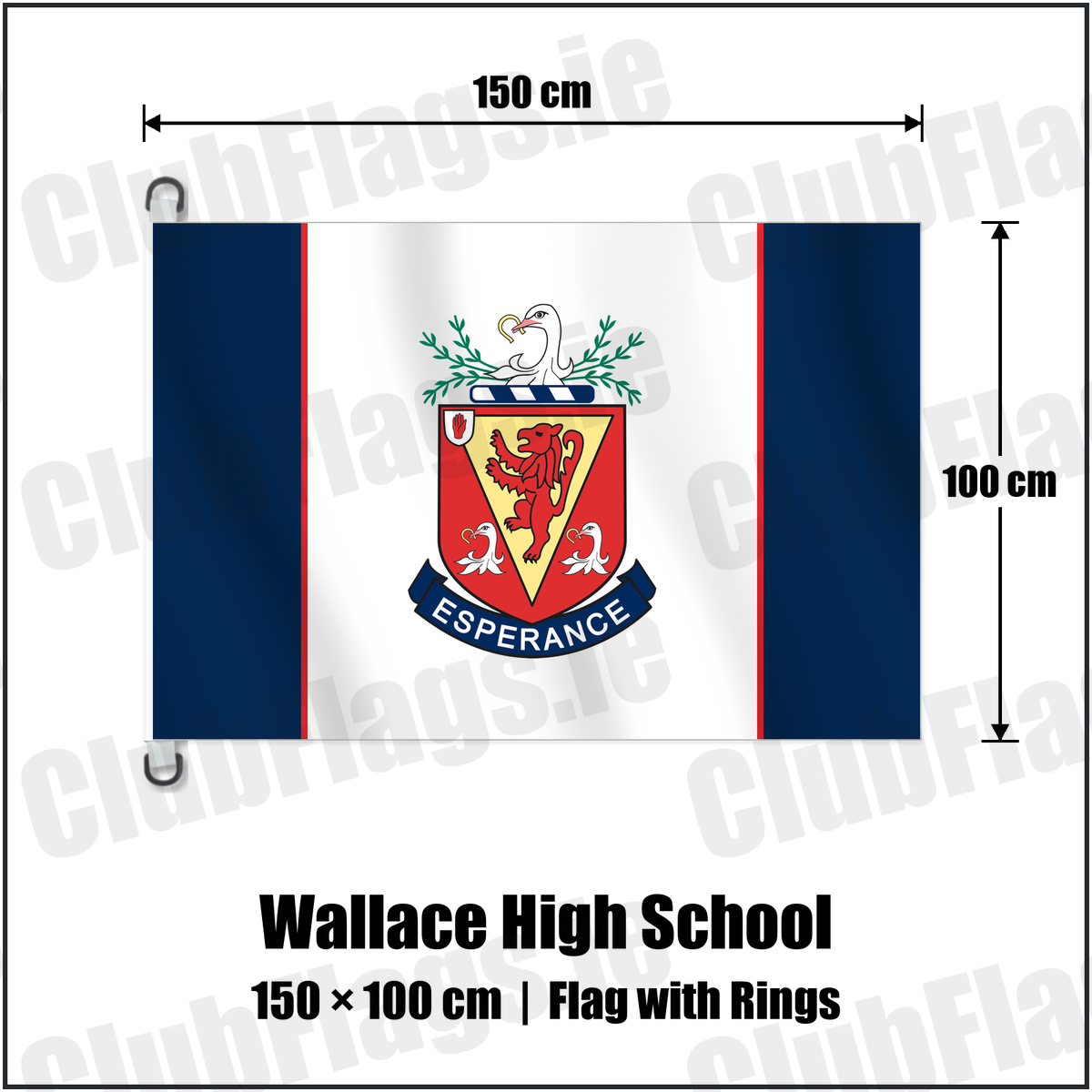 Wallace High School 150cm x 100cm Flag Pole Flag with Rings with the club crest and colours, Antrim Rugby - ClubFlags.ie