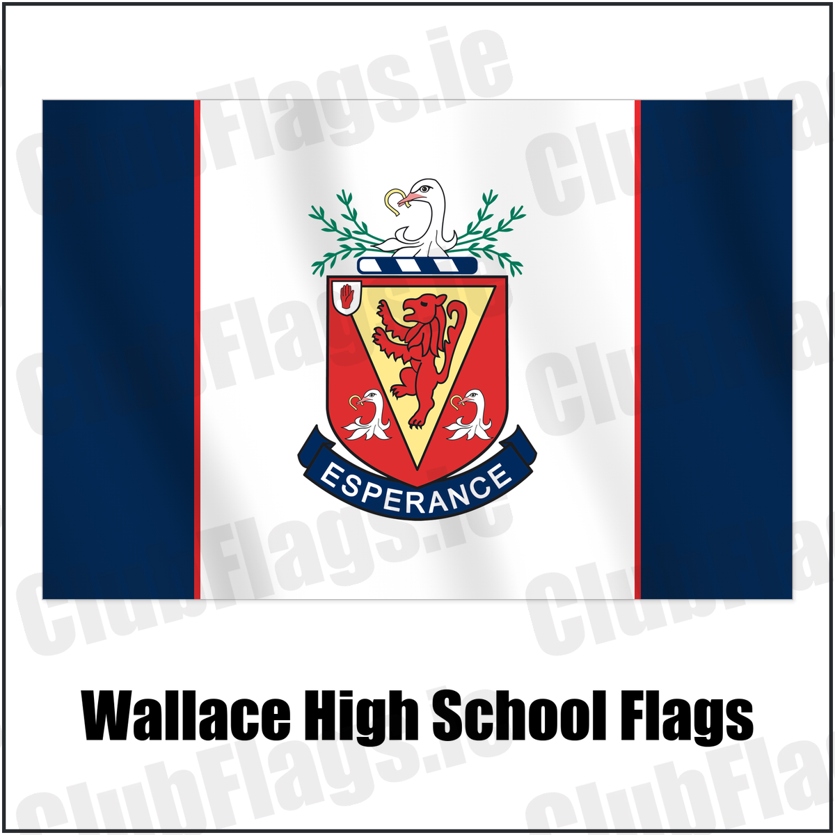 Wallace High School Flags with the club crest and colours, Antrim Rugby - ClubFlags.ie
