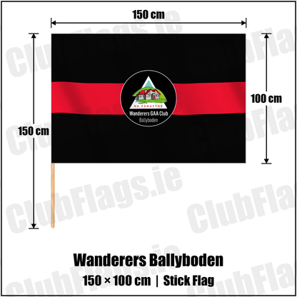 Wanderers Ballyboden 100cm x 150cm Stick Flag with the club crest and colours, Dublin GAA - ClubFlags.ie