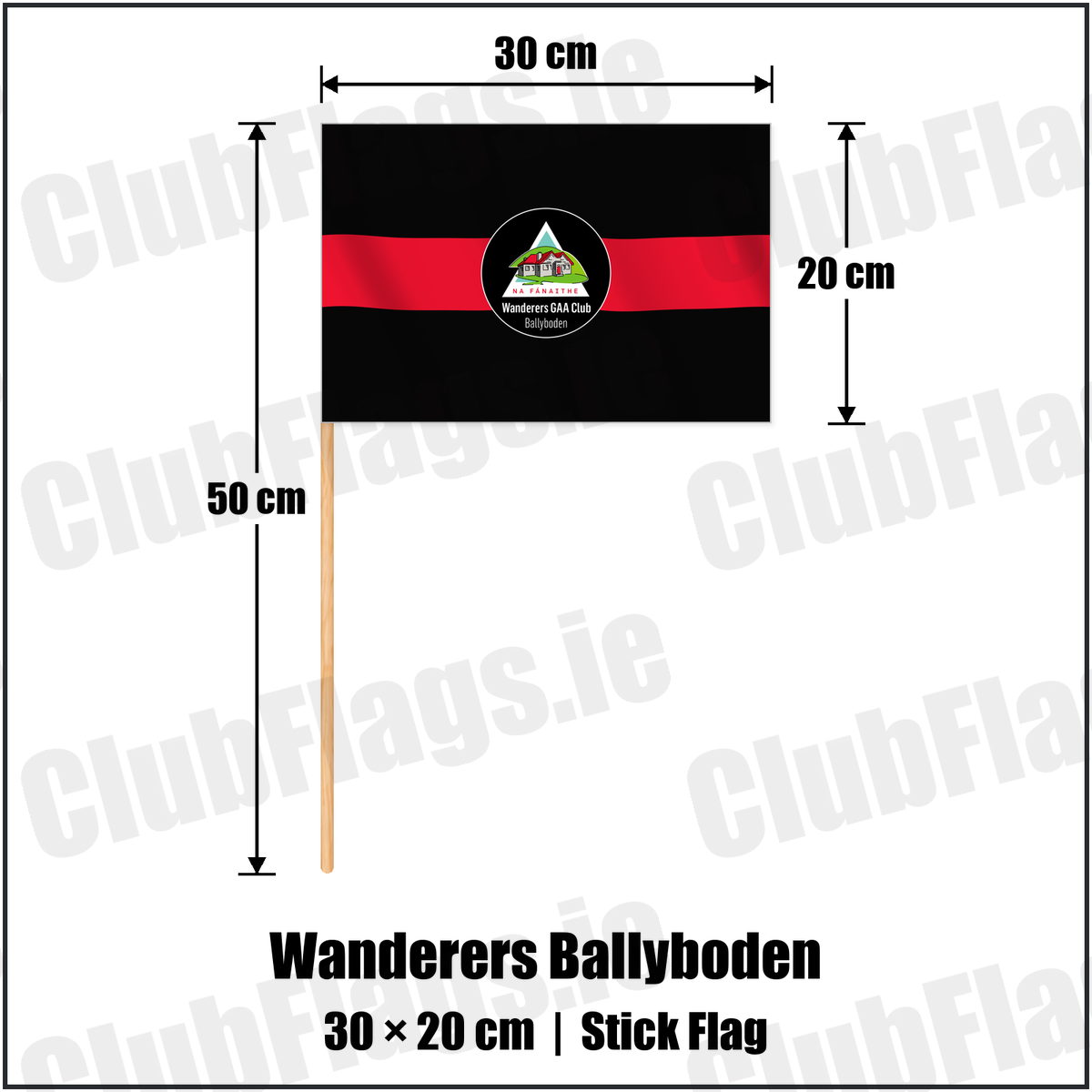 Wanderers Ballyboden 20cm x 30cm Stick Flag with the club crest and colours, Dublin GAA - ClubFlags.ie