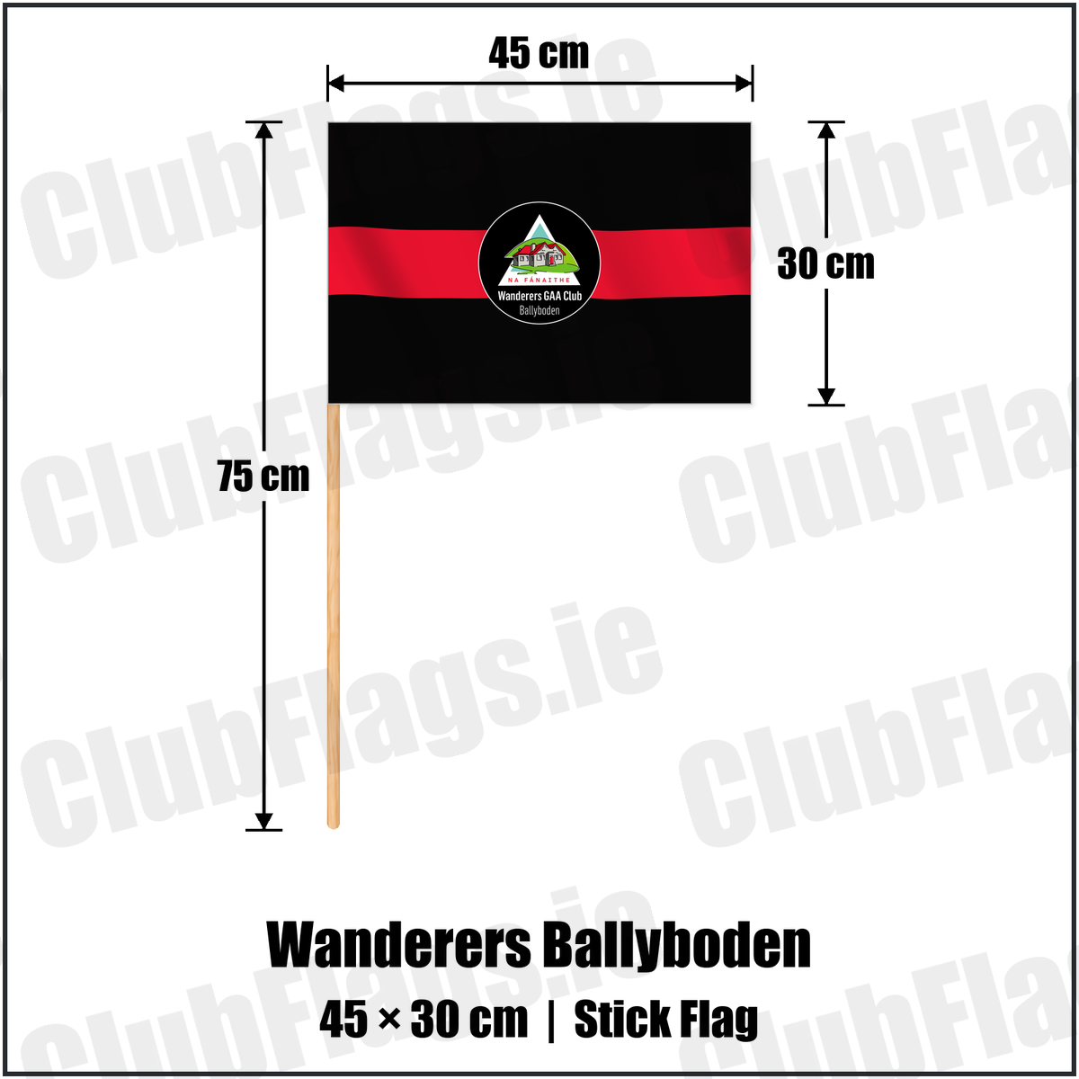 Wanderers Ballyboden 30cm x 45cm Stick Flag with the club crest and colours, Dublin GAA - ClubFlags.ie