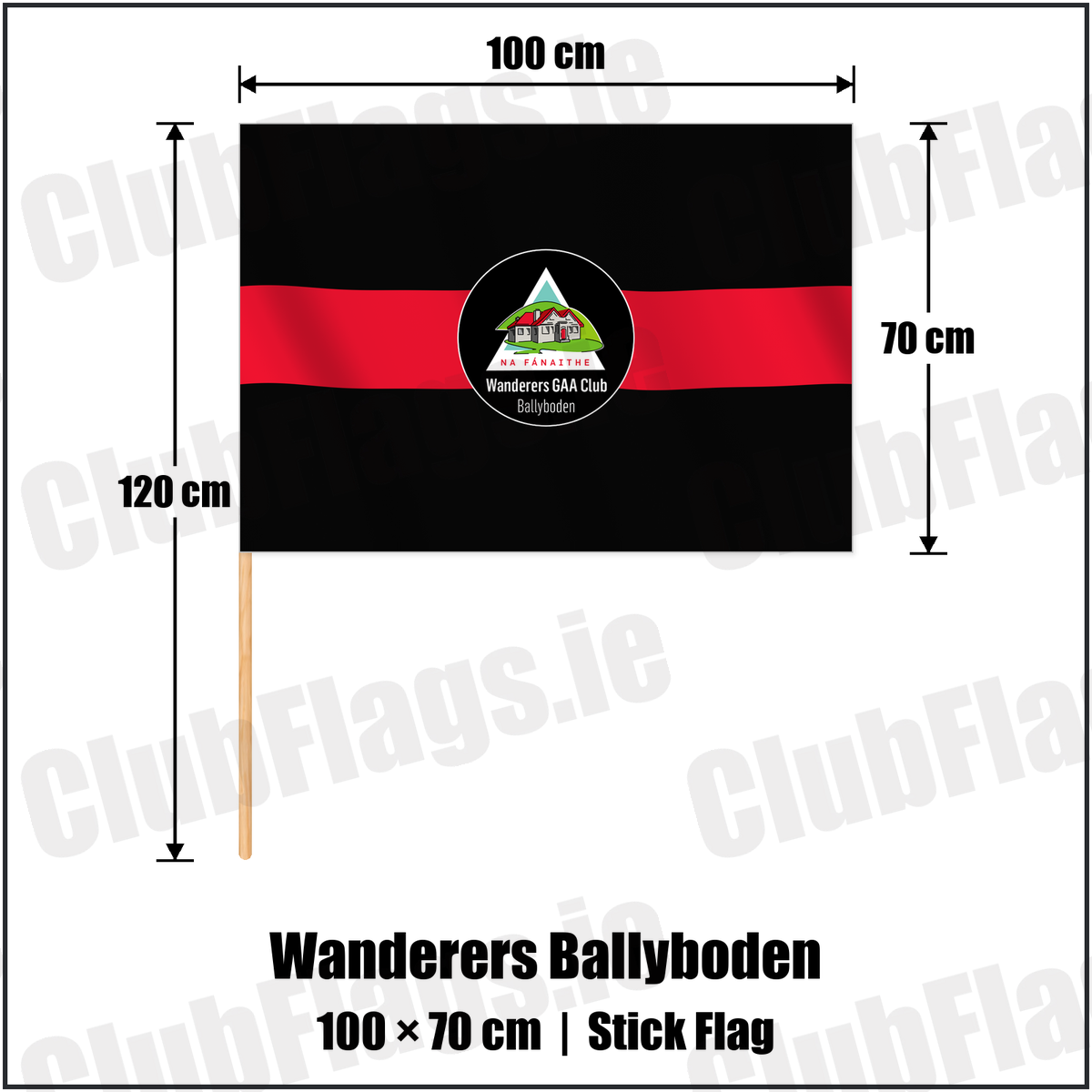 Wanderers Ballyboden 70cm x 100cm Stick Flag with the club crest and colours, Dublin GAA - ClubFlags.ie