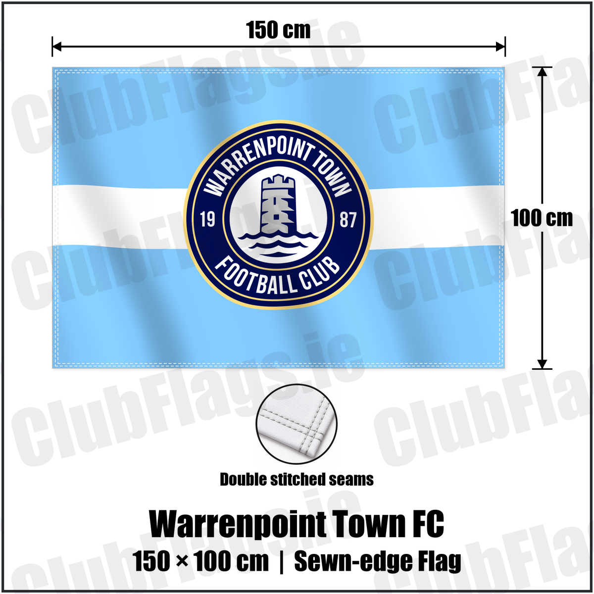 Warrenpoint Town FC 100cm x 150cm Flag (sewn on the edges) with the verified club crest and colours, Down Football - ClubFlags.ie
