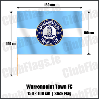 Warrenpoint Town FC 100cm x 150cm Stick Flag with the verified club crest and colours, Down Football - ClubFlags.ie