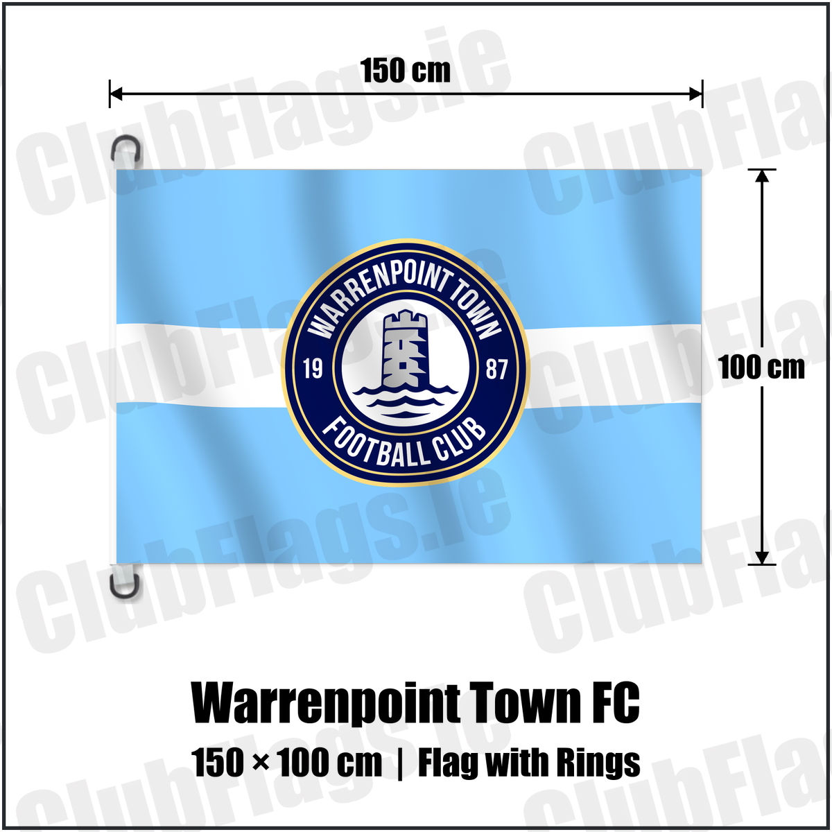 Warrenpoint Town FC 150cm x 100cm Flag Pole Flag with Rings with the verified club crest and colours, Down Football - ClubFlags.ie