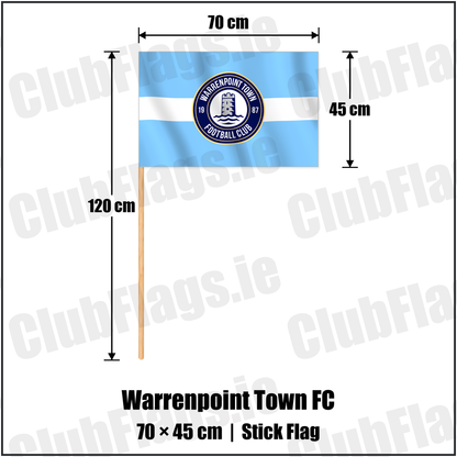 Warrenpoint Town FC 45cm x 70cm Stick Flag with the verified club crest and colours, Down Football - ClubFlags.ie