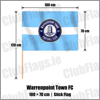 Warrenpoint Town FC 70cm x 100cm Stick Flag with the verified club crest and colours, Down Football - ClubFlags.ie