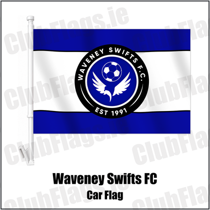 Waveney Swifts FC Car Flag with the club crest and colours, Antrim Football - ClubFlags.ie