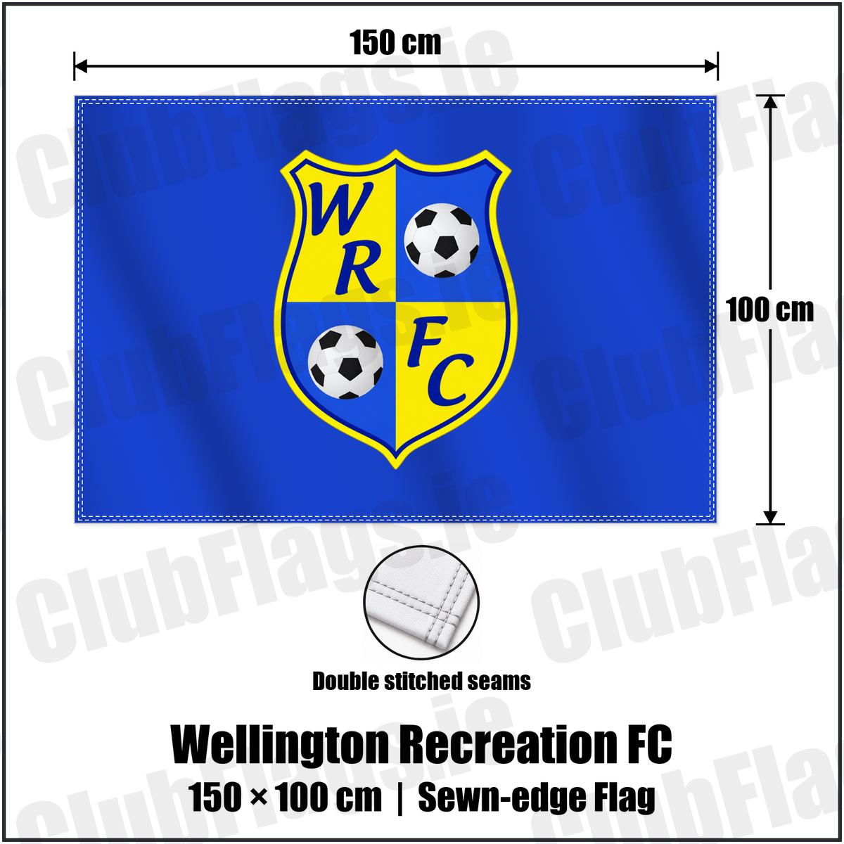 Wellington Recreation FC 100cm x 150cm Flag (sewn on the edges) with the club crest and colours, Antrim Football - ClubFlags.ie