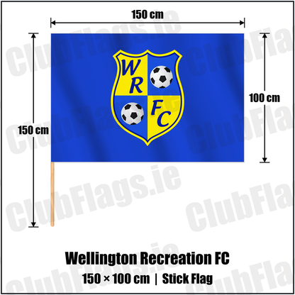 Wellington Recreation FC 100cm x 150cm Stick Flag with the club crest and colours, Antrim Football - ClubFlags.ie