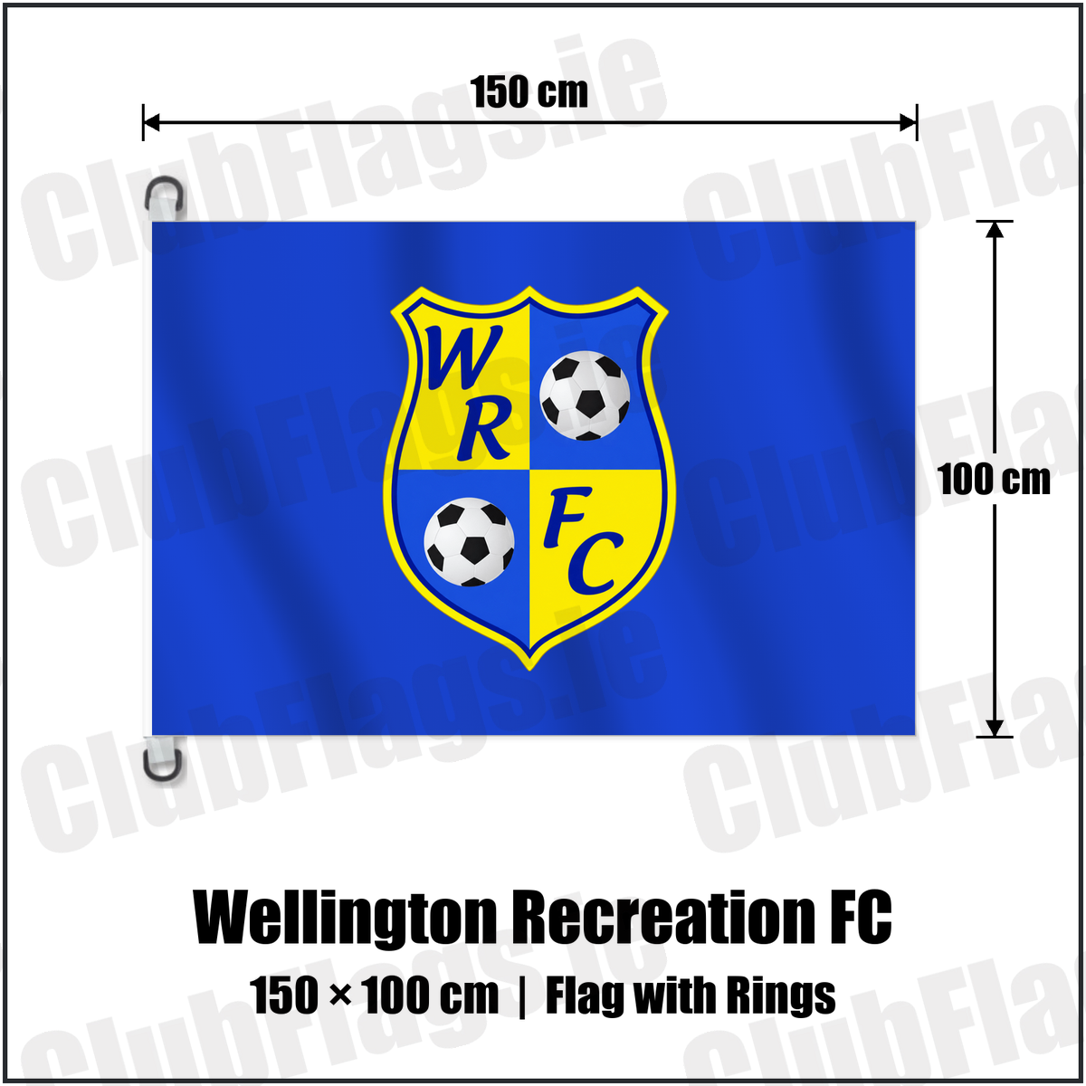 Wellington Recreation FC 150cm x 100cm Flag Pole Flag with Rings with the club crest and colours, Antrim Football - ClubFlags.ie