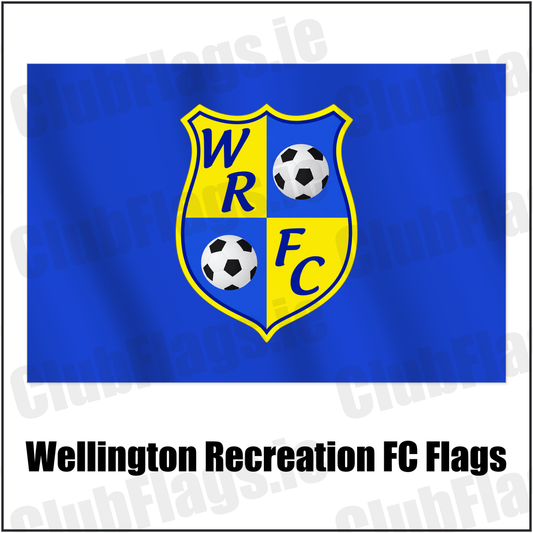 Wellington Recreation FC Flags with the club crest and colours, Antrim Football - ClubFlags.ie