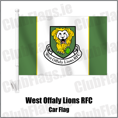 West Offaly Lions RFC Car Flag with the club crest and colours, Offaly Rugby - ClubFlags.ie