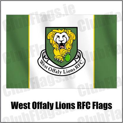 West Offaly Lions RFC Flags with the club crest and colours, Offaly Rugby - ClubFlags.ie