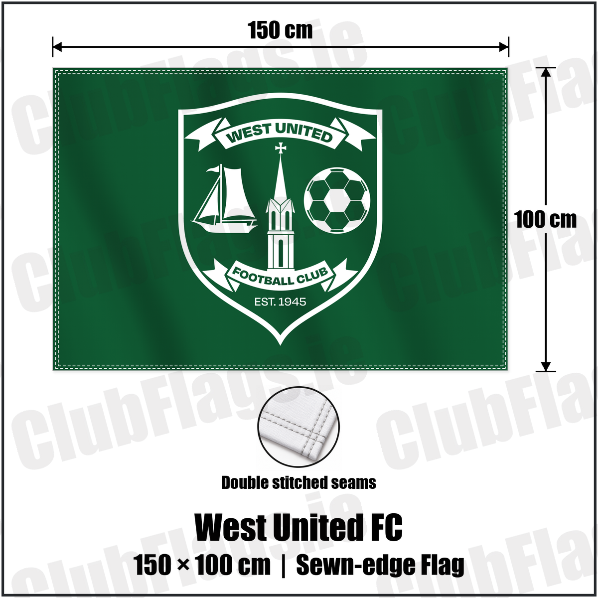 West United FC 100cm x 150cm Flag (sewn on the edges) with the club crest and colours, Galway Football - ClubFlags.ie
