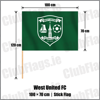 West United FC 70cm x 100cm Stick Flag with the club crest and colours, Galway Football - ClubFlags.ie