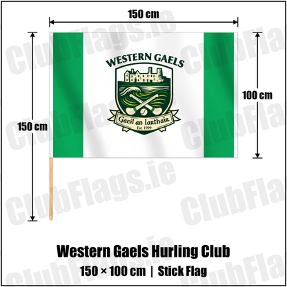 Western Gaels Hurling Club 100cm x 150cm Stick Flag with the club crest and colours, Sligo GAA - ClubFlags.ie