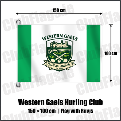Western Gaels Hurling Club 150cm x 100cm Flag Pole Flag with Rings with the club crest and colours, Sligo GAA - ClubFlags.ie
