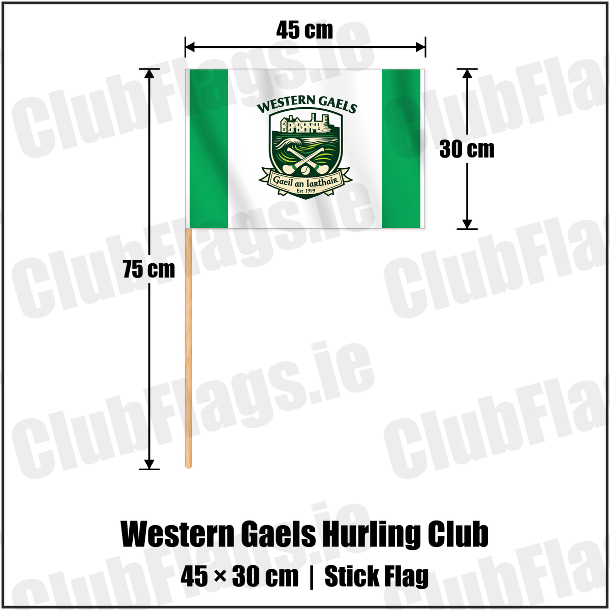 Western Gaels Hurling Club 30cm x 45cm Stick Flag with the club crest and colours, Sligo GAA - ClubFlags.ie