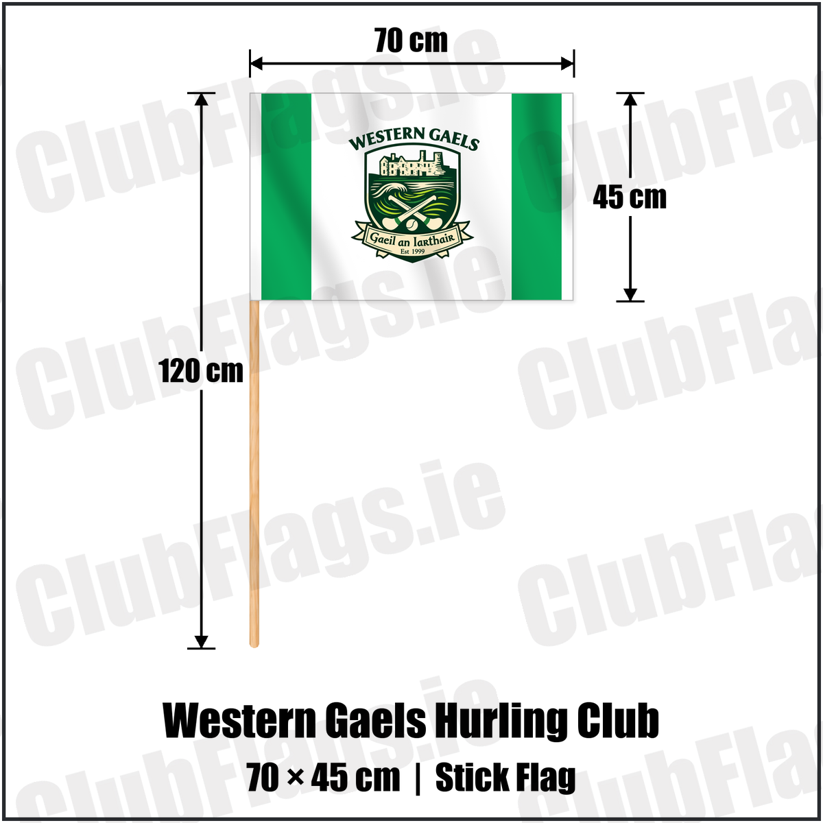 Western Gaels Hurling Club 45cm x 70cm Stick Flag with the club crest and colours, Sligo GAA - ClubFlags.ie