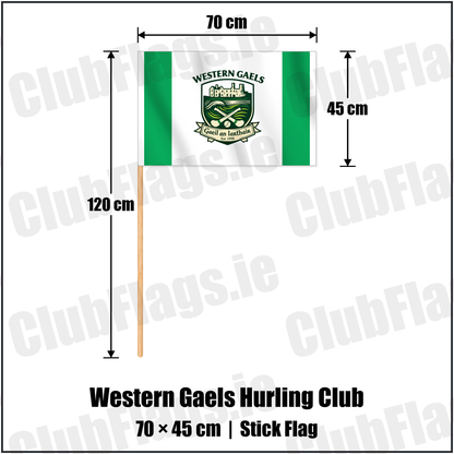 Western Gaels Hurling Club 45cm x 70cm Stick Flag with the club crest and colours, Sligo GAA - ClubFlags.ie
