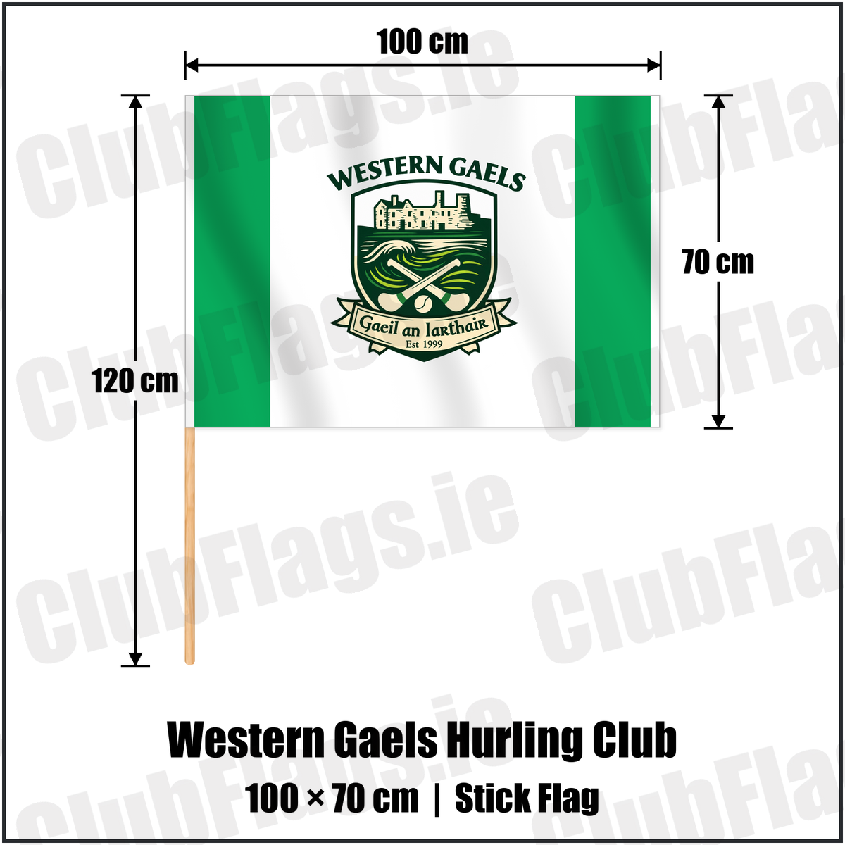 Western Gaels Hurling Club 70cm x 100cm Stick Flag with the club crest and colours, Sligo GAA - ClubFlags.ie
