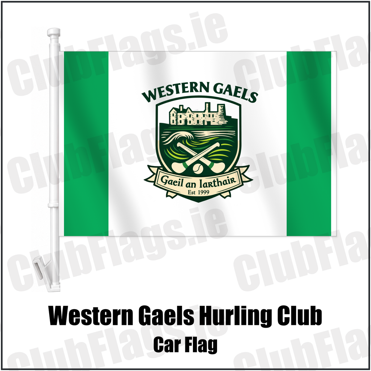 Western Gaels Hurling Club Car Flag with the club crest and colours, Sligo GAA - ClubFlags.ie