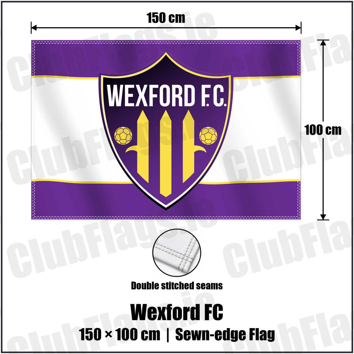 Wexford FC 100cm x 150cm Flag (sewn on the edges) with the club crest and colours, Wexford Football - ClubFlags.ie