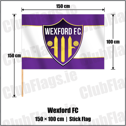 Wexford FC 100cm x 150cm Stick Flag with the club crest and colours, Wexford Football - ClubFlags.ie