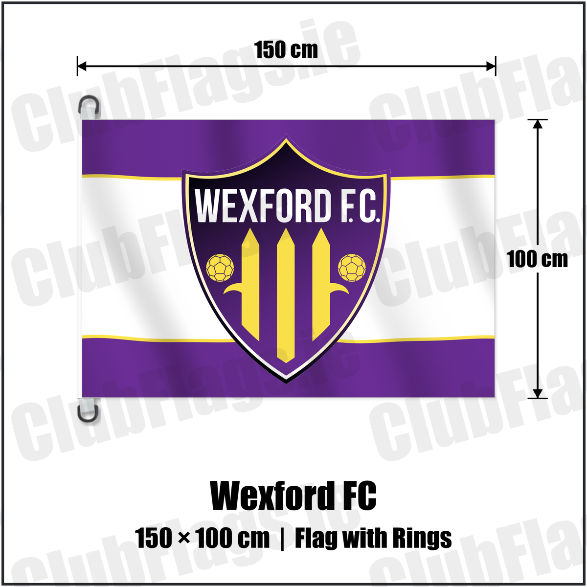 Wexford FC 150cm x 100cm Flag Pole Flag with Rings with the club crest and colours, Wexford Football - ClubFlags.ie