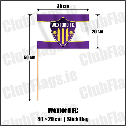 Wexford FC 20cm x 30cm Stick Flag with the club crest and colours, Wexford Football - ClubFlags.ie