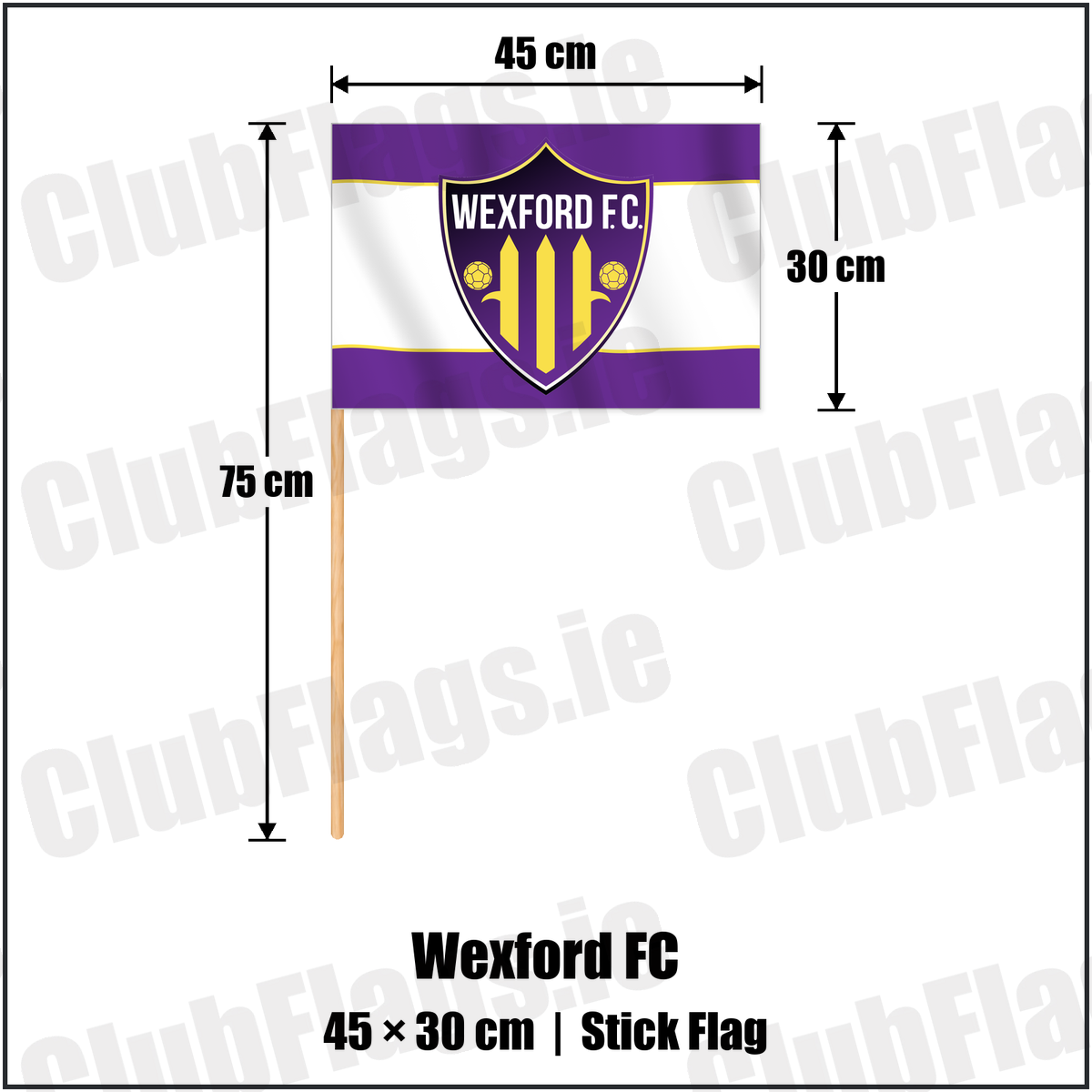 Wexford FC 30cm x 45cm Stick Flag with the club crest and colours, Wexford Football - ClubFlags.ie