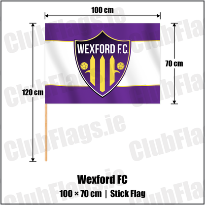 Wexford FC 70cm x 100cm Stick Flag with the club crest and colours, Wexford Football - ClubFlags.ie