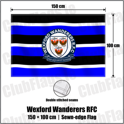 Wexford Wanderers RFC 100cm x 150cm Flag (sewn on the edges) with the verified club crest and colours, Wexford Rugby - ClubFlags.ie