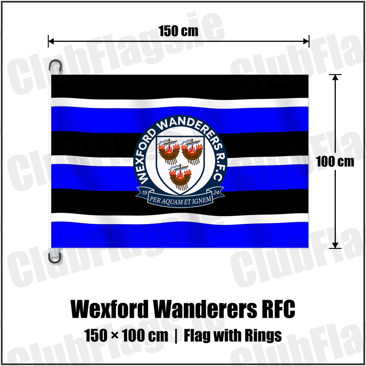 Wexford Wanderers RFC 150cm x 100cm Flag Pole Flag with Rings with the verified club crest and colours, Wexford Rugby - ClubFlags.ie