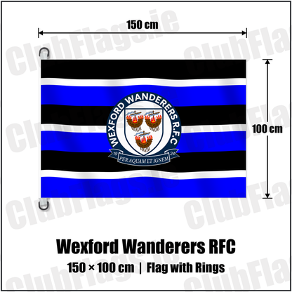 Wexford Wanderers RFC 150cm x 100cm Flag Pole Flag with Rings with the verified club crest and colours, Wexford Rugby - ClubFlags.ie